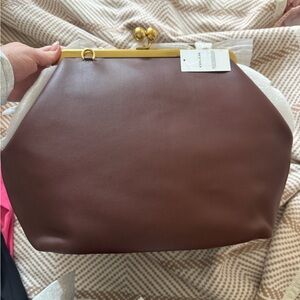 Coach Brown Leather Kiss-Lock Clutch with Gold Frame